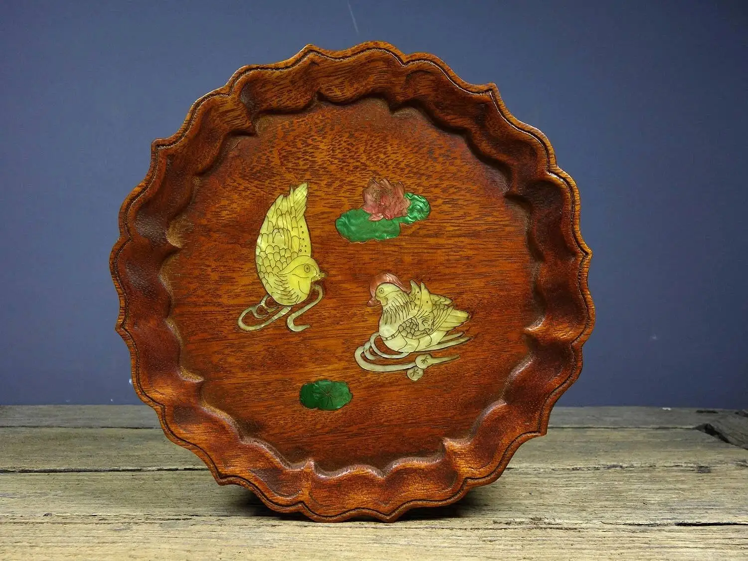 Collect Old Rosewood Inlay Color Shell Mandarin Duck Pattern Tea Tray Decoration