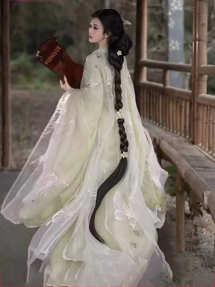 

Chinese Hanfu Dress Women Green Embroidered Butterflies Hanfu Party Outfit Hanfu Dress Halloween Cosplay Costume Plus Size 3XL