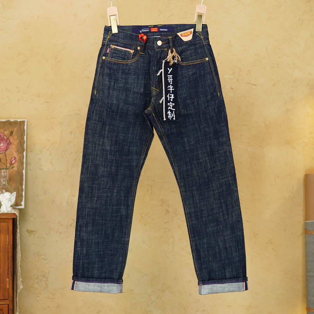 

100% Cotton Red Selvedge Raw Denim 11oz Jeans - Men's Summer New Classic Fit Regular Straight Washed Versatile Pants 5KM