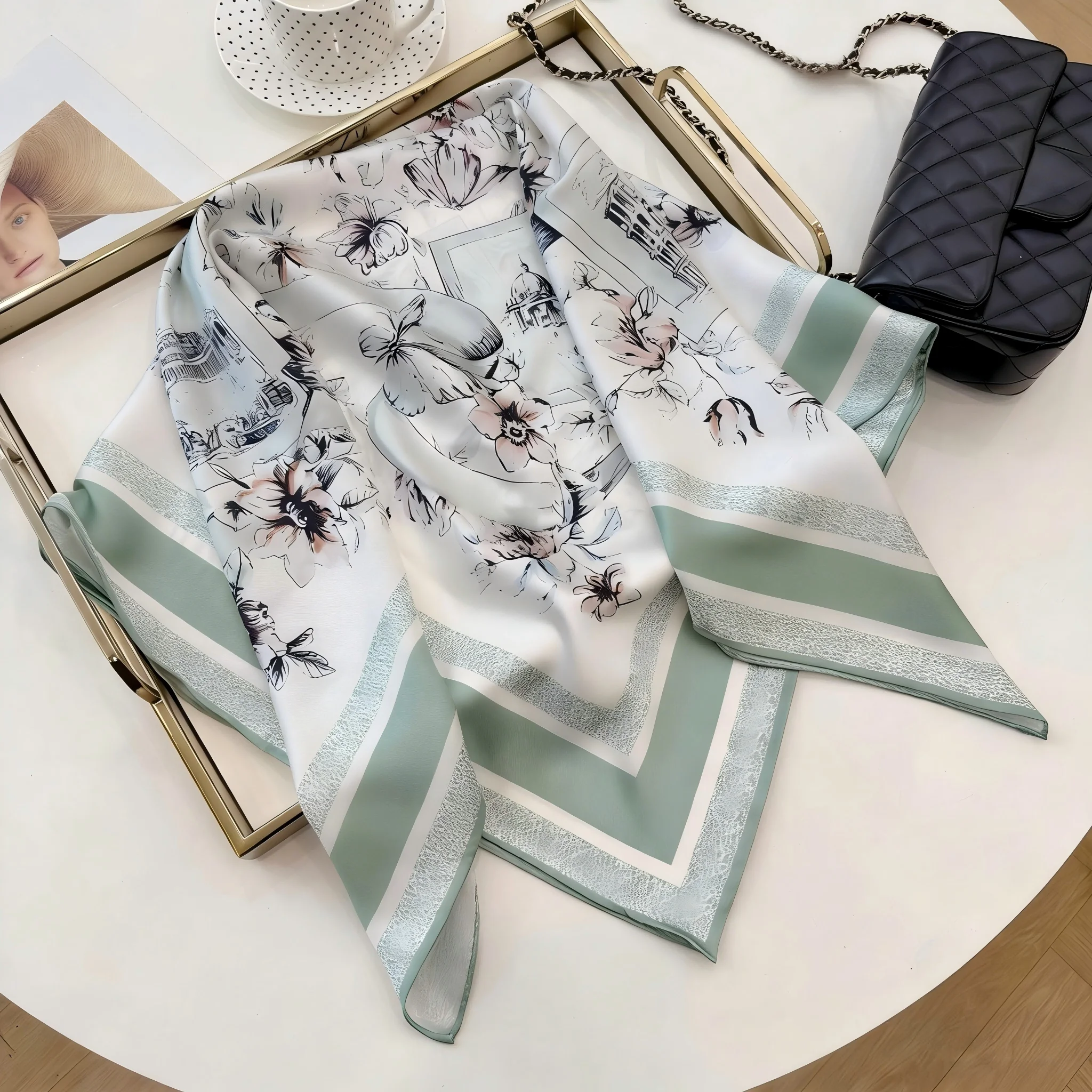 

Весенне-летний дышащий и прохладный шелковый шарф и платок для женщин, 90 см, модный, высококачественный.