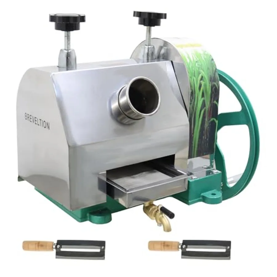 

Manual Sugar Cane Juice Machine 3 Rolls Stainless Steel Sugarcane Press Juicer Grinder W 2 Peeling Knives and Steel Handle for
