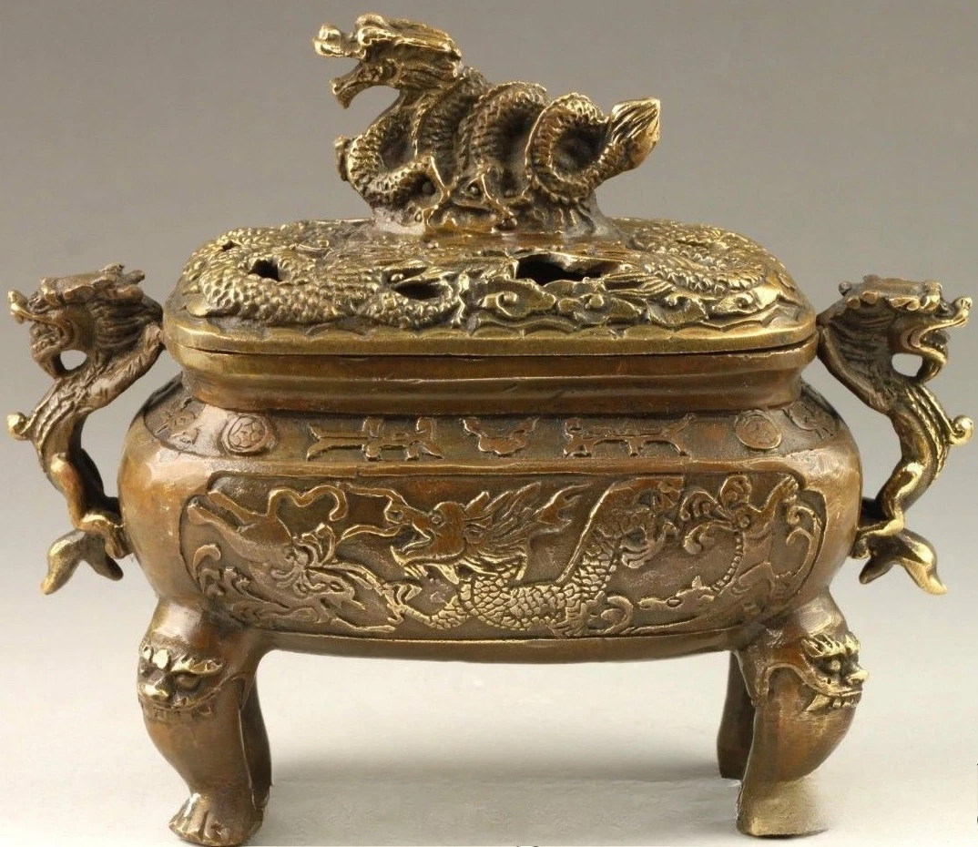

Handmade Exquisite Vivid Dragons Vintage Old Bronze Incense Burners statues
