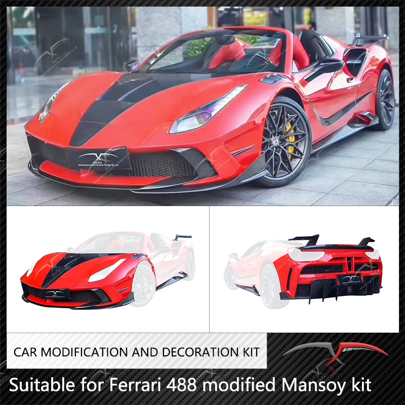 Suitable for Ferrari 488 modified Mansory front and rear bumpers, side skirts, rear spoiler, carbon fiber body kit decoration