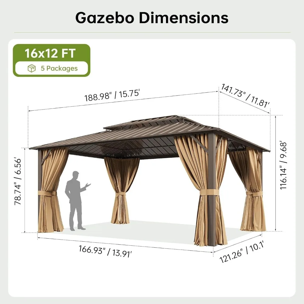 16x12FT Hardtop Gazebo Brown, Custom view 2