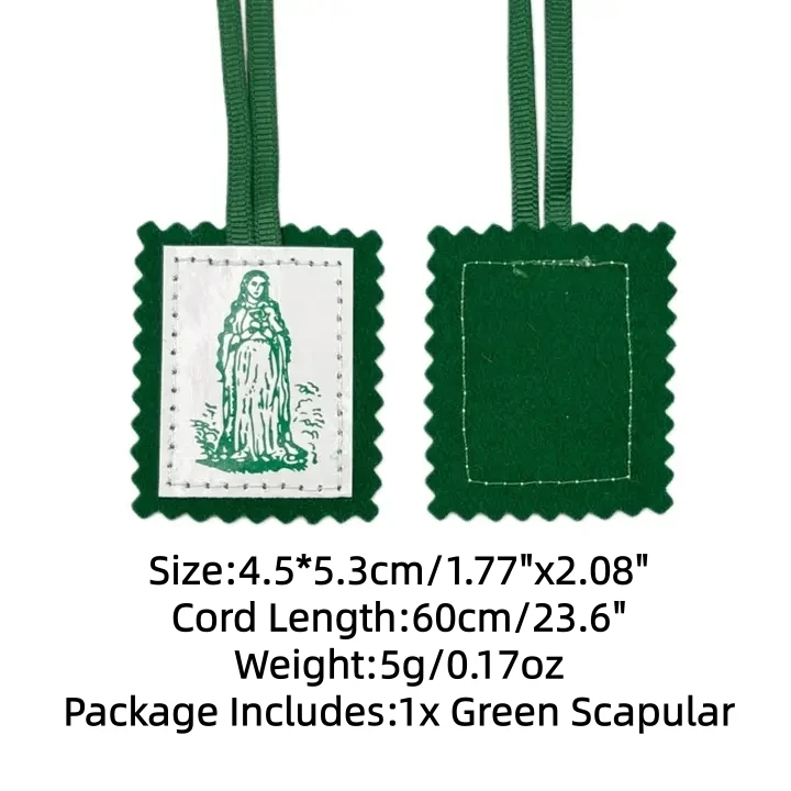 Green Scapular Immaculate Heart of Mary Catholic Necklace Escapulario Verde Virgin Mary Protection Religious Jewelry Gift