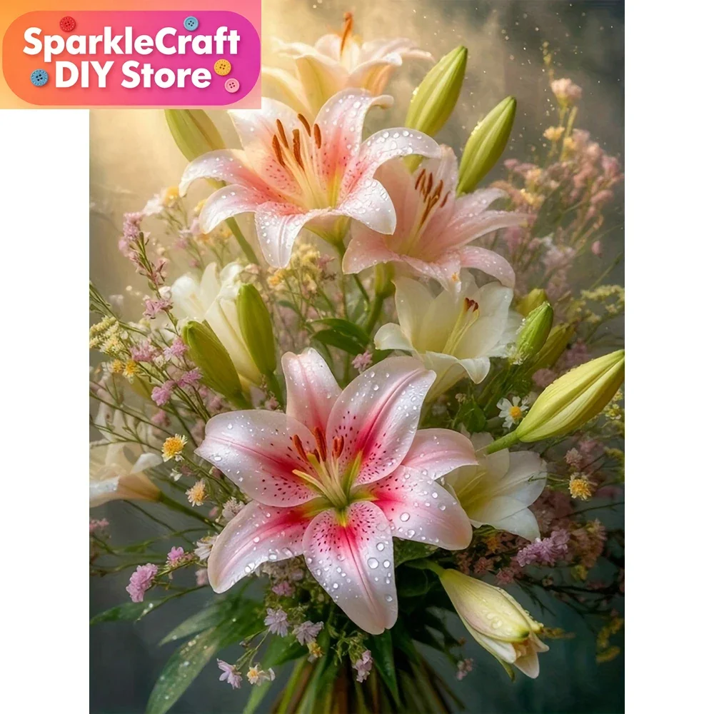 

1PC frameless New Arrival Diamond Mosaic Lily Flower DIY Diamond Embroidery Craft Kit Painting Animal Picture Rhinestones Child