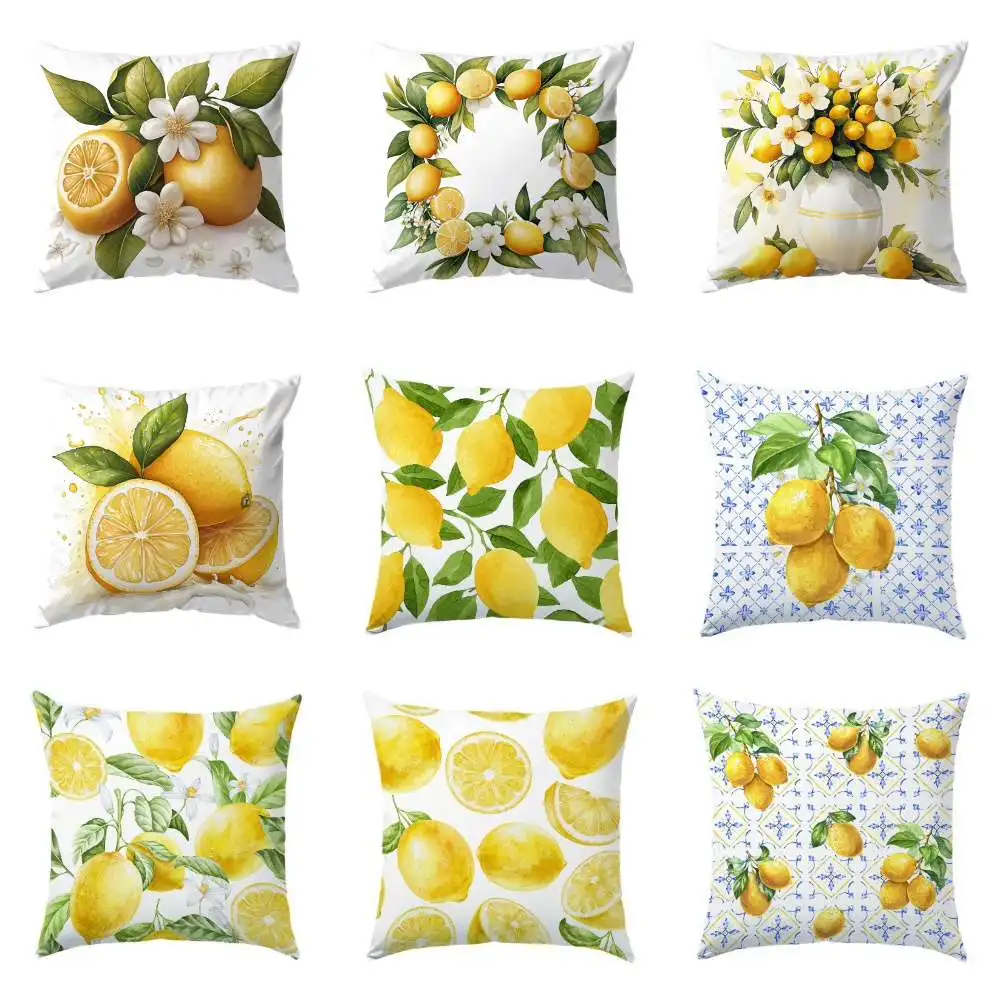 1pcs 45*45cm Refreshing Lemon Floral Delight Pillow Covers Living Room Sofa Cushion Cover Soft Comfortable Bedroom Room Decor