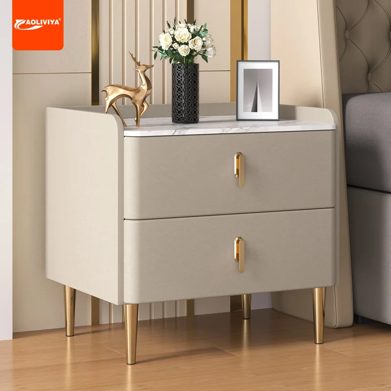 AOLIVIYA Light Luxury Bedside Table All Solid Wood Bedroom Modern Simple Storage Small Cabinet Bedside Rock Slab Small Bedside