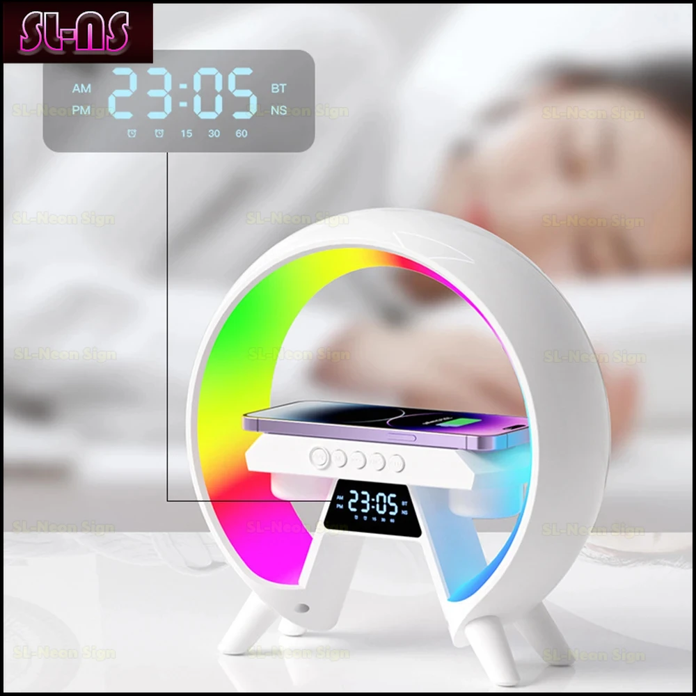 LED RGB Night Light 15W Fast Charging Station For iPhone Samsung Xiaomi Huawei Intelligent BluetoothAaudio Wireless Charger