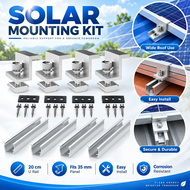 20cm U-förmige Schiene Schwarzer Mittel-Seiten-Druckblock Photovoltaik-Zubehör Solarpanel Mini-Installationsführungsschiene