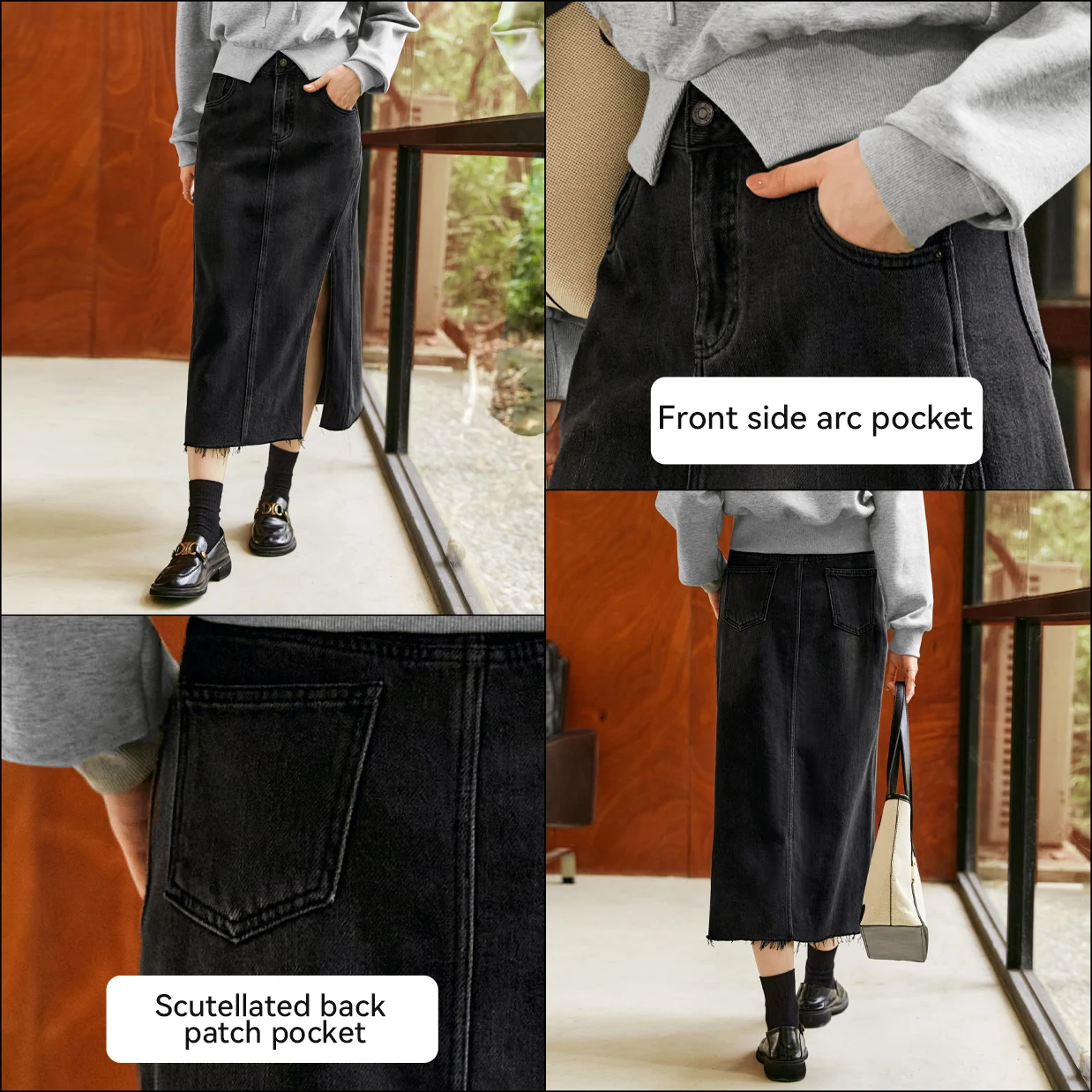 Saia Midi Jeans Feminina OLrai - Denim Skirt Midi Vintage avaliação e preço