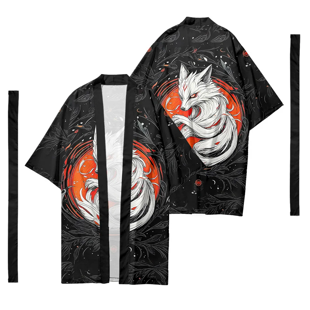 

Chinese Fox Printed Cardigan Harajuku Long Style Kimono Women Men Japanese Street Samurai Cosplay Yukata Tops Oversize 6XL