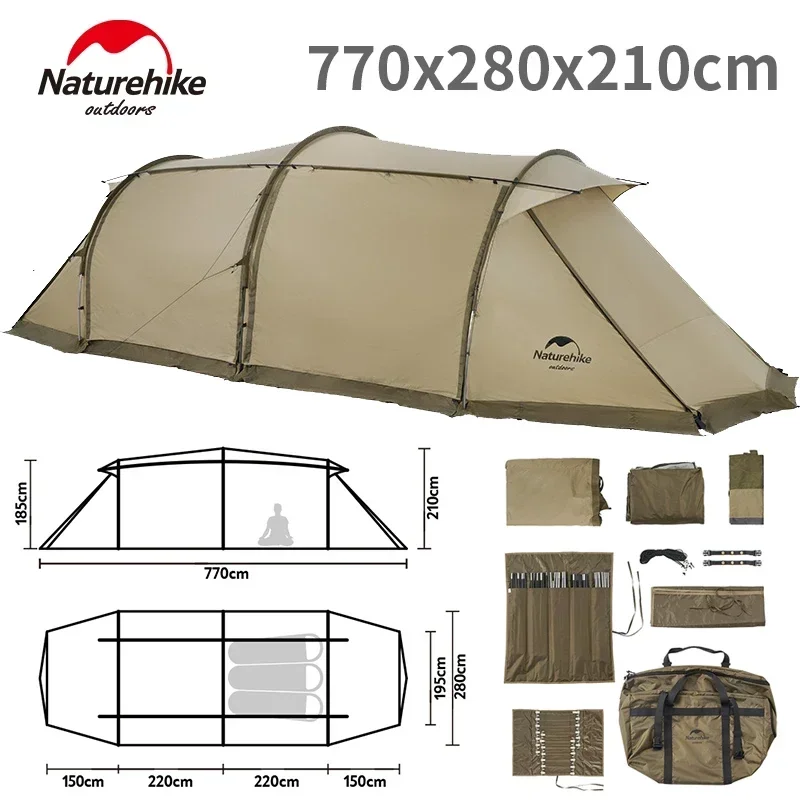 Naturehike Aries Alpha Tunnel Tent Waterproof PU2000 Camping Outdoor Travel Large Space Tent for 4-8 People 4 Season Tent 19.3kg