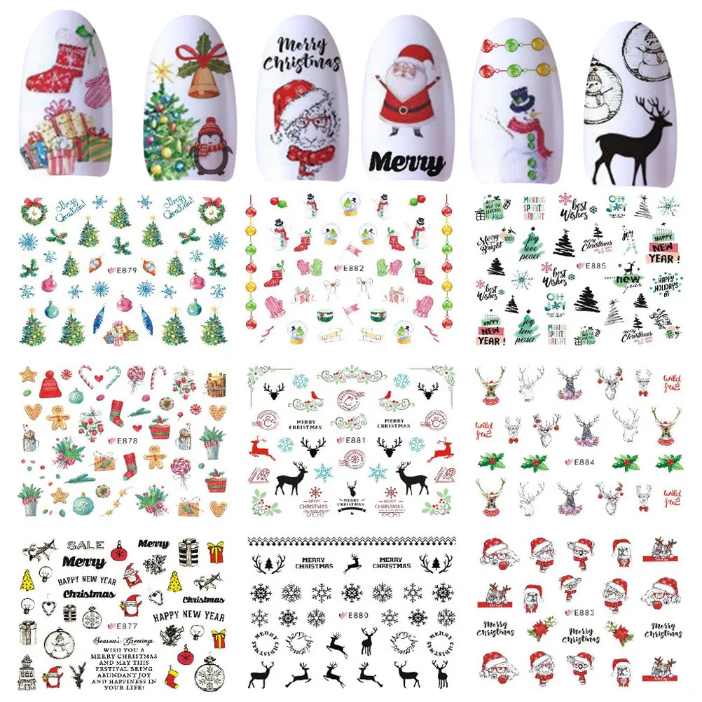 11 Sheets Holiday Nail Stickers Decoration Cute Adhesive Design Decal Water Transfer