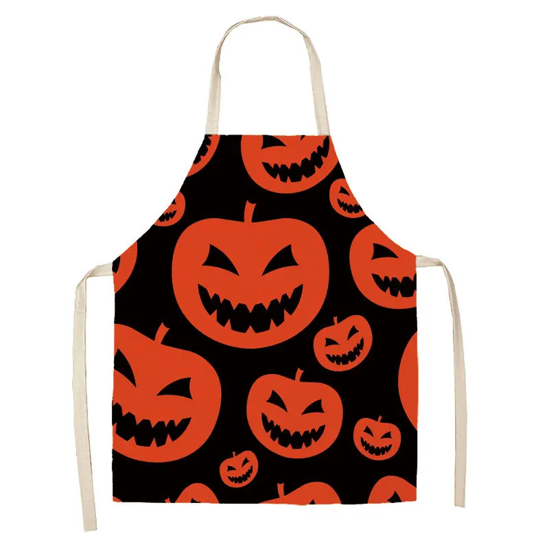 Halloween Collection Linen Apron Hot Sale Horror Skull Pumpkin Hanging Neck Men and Women Decorative Kitchen Antifouling Bib