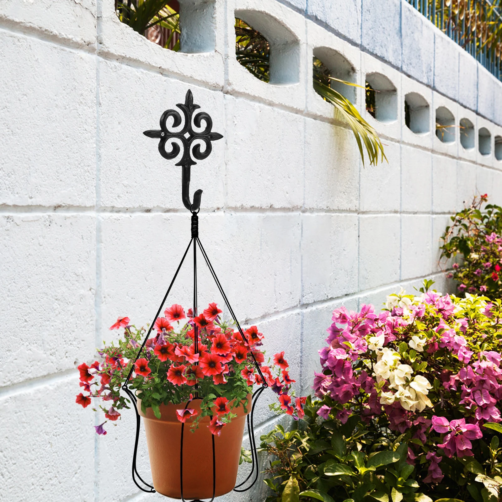 

Cast Iron Flower Garden Hanging Basket Hook Metal Wall Plant Hanger Decorative Outdoor Bracket