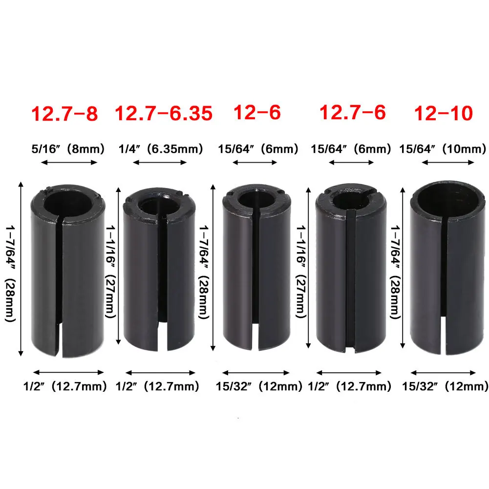 JGZUI Shank Reducer Collet Sleeve Multiple Size Router Bit Adapter From Outer Diameter To Inner Diameter Wood Trimmer Engraver view 4