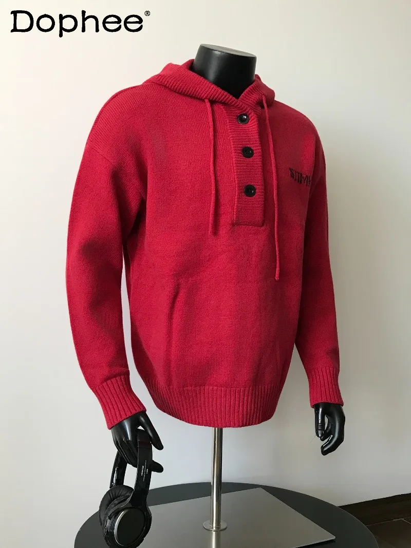 

New Year Christmas Red Fashion Trend Hooded Sweater Winter Warm Youth Popular Loose Casual Pullover for Men