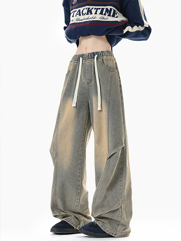 

Waed Denim Jeans Men's Spring Versatile Straight Wide Leg Pants Trendy Loose Casual Long Trousers GPOUHO High Waist