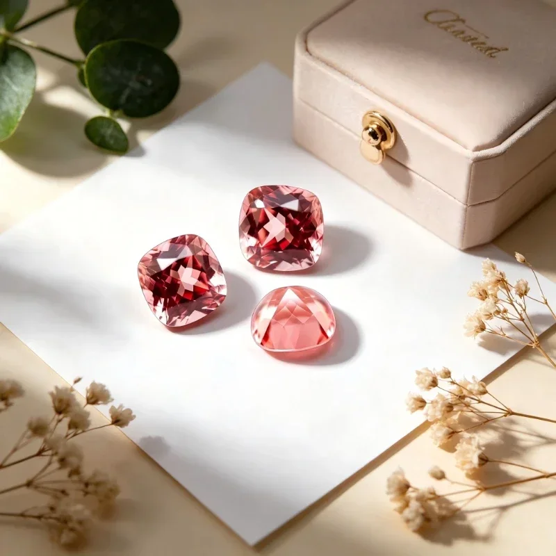 Künstlicher Edelstein Padparadscha Roter Lotus-Farbiger Kissenförmiger Edelstein Werksverkauf mit Zertifikat – Detail 6