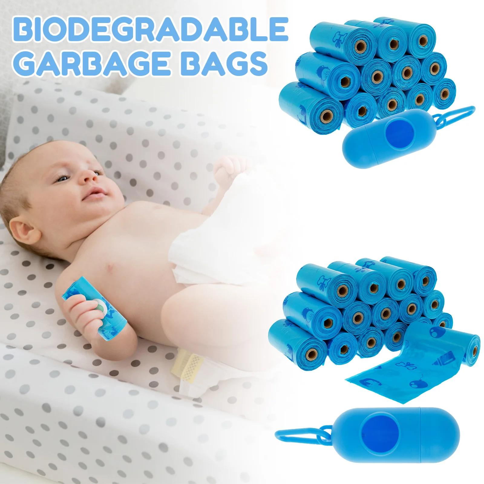 12 Rolls or 16 Rolls Diaper Bags with Dispenser Leakproof Waste Bags Convenient Nappy Bags Baby Nappy Sacks Handy Pet Waste Bags