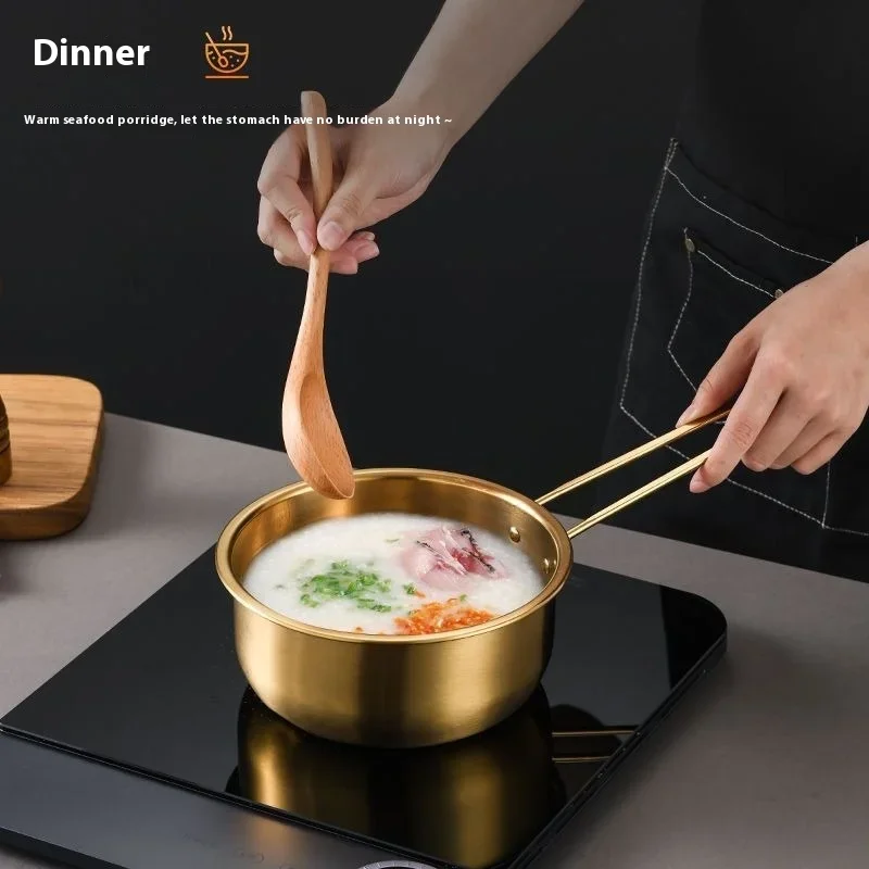 Instant Nodle Pot 18cm Stainless Steel Ramen Cooker with Handle Kimchi Soup Pot Kitchen Cookware Small Pots for Cooking Soup