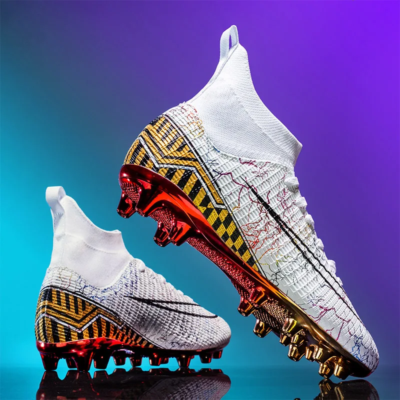 

Man's Football Boots Gold High Ankle Outdoor Cleats FG/TF Soccer Shoes Indoor Grass Cleats Training Match Sneakers EUR 35-47#