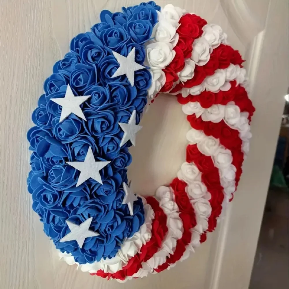 4 Pack 13Inch Patriotic Roses Wreath, 4th of July Summer Soft Touch Foam Roses Wreath for The Front Door