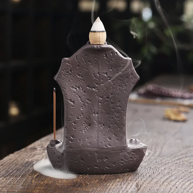 Creative Skull Purple Clay Waterfall Incense Burner Halloween Gifts Home Decor Incense Stick Holder Ceramic Censer Handicrafts