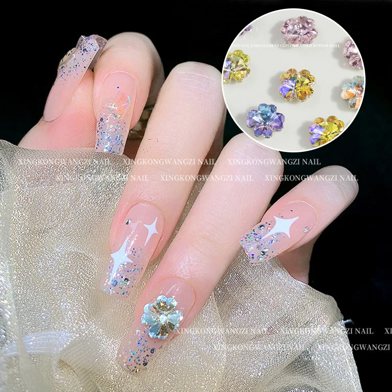 2 Pieces Nail Art four-leaf Clover Diamond Decoration Super Flash Crystal Accessories 2022 new Pointed Bottom Petal Rhinestones