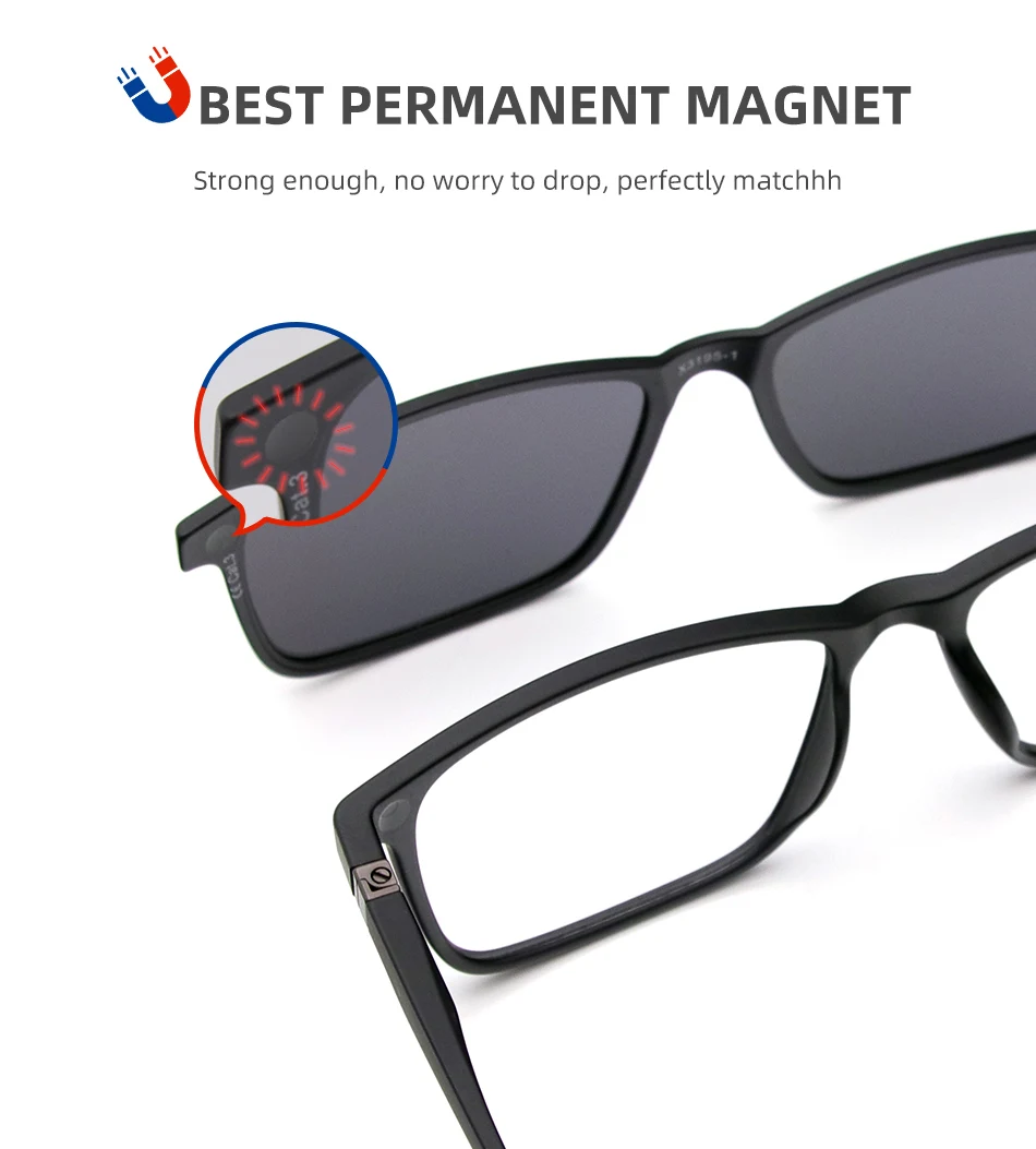 X3195 Magnet Clip Auf Brille Rahmen Männer Rezept Optische Brillen Rahmen Frauen Myopie Polarisierte Magnet Clip Auf Sonnenbrille – Detail 4