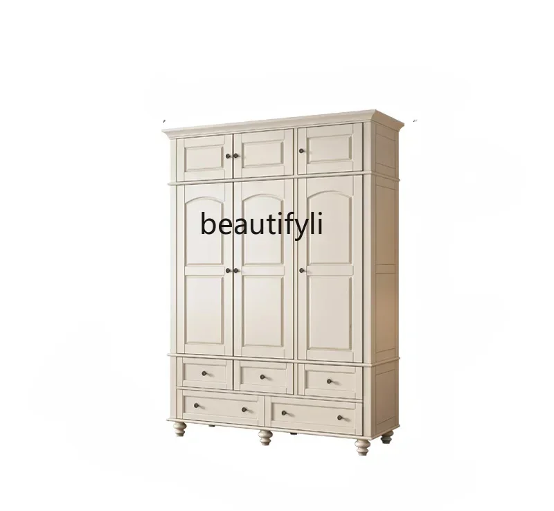 

cqyAmerican Solid Wood Wardrobe White Cream Style White Peach Heart Solid Wood American Wardrobe Bedroom Wardrobe