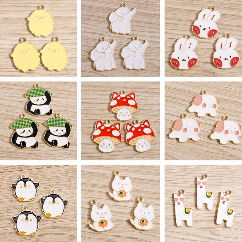 10pcs Cartoon Animal Charms for Jewelry Making Enamel Panda Rabbit Cat Dog Elephant Charms Pendants for Necklaces Earrings Gift