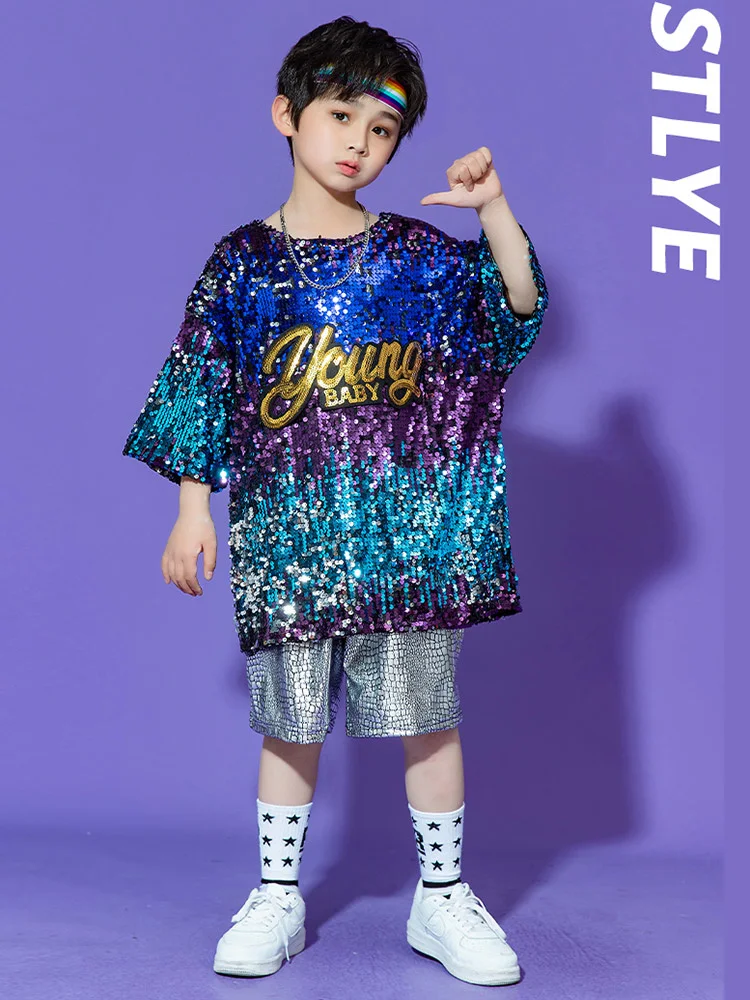 Children's hip-hop jazz cheerleading dance street dance performance costume band stage outfit drum sequin performance set boys