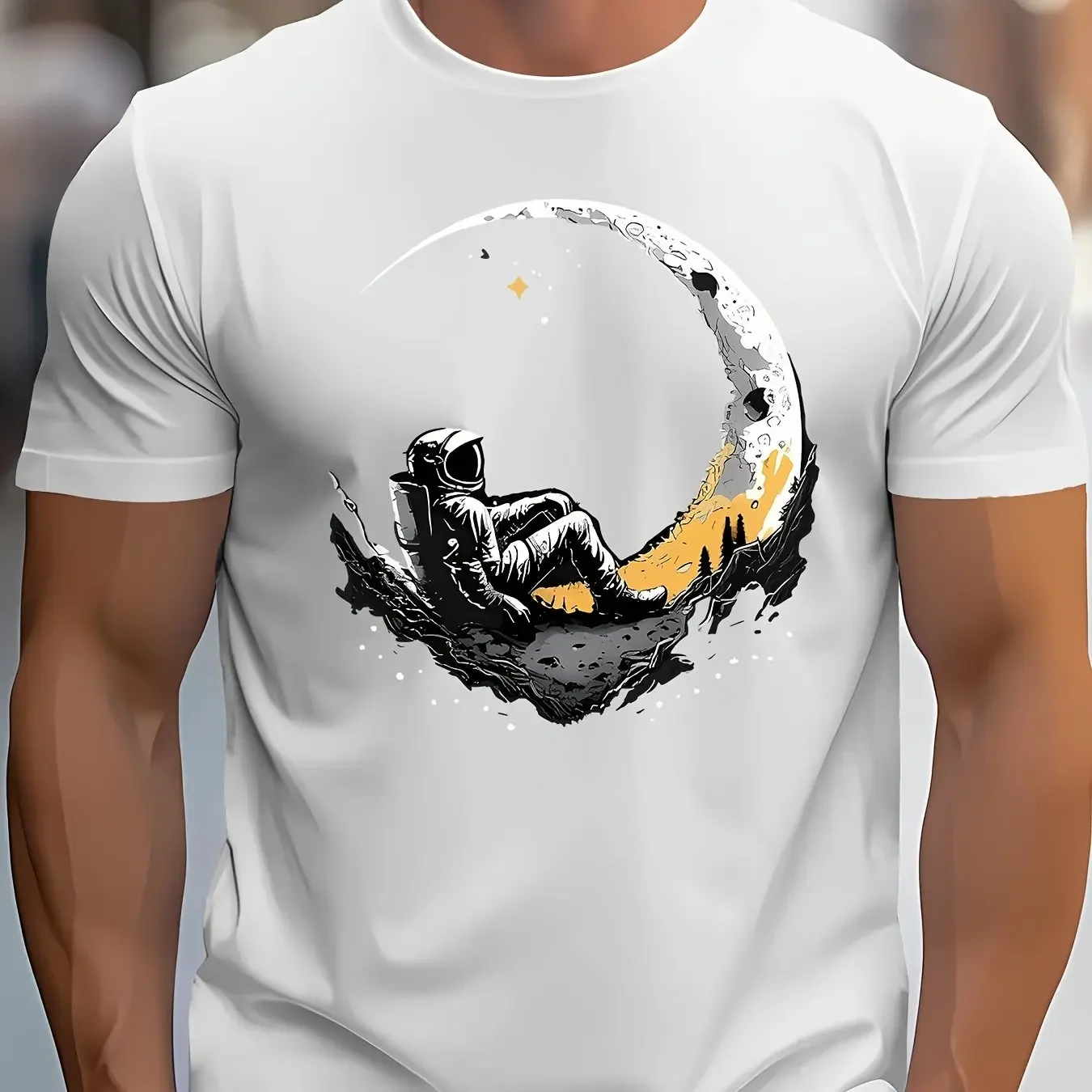 Fashion 3D Landing Moon Pattern Printed Men's T-shirt Daily Casual Crew Neck Sports Tops Summer Street Style Male Clothes