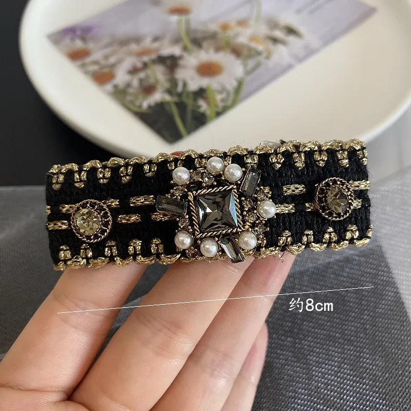 Luxury Brand High Quality Hair Clip Fashion Imitation Pearl Rhinestone Black White BB Clip Barrettes Girl Women Hair Accessories