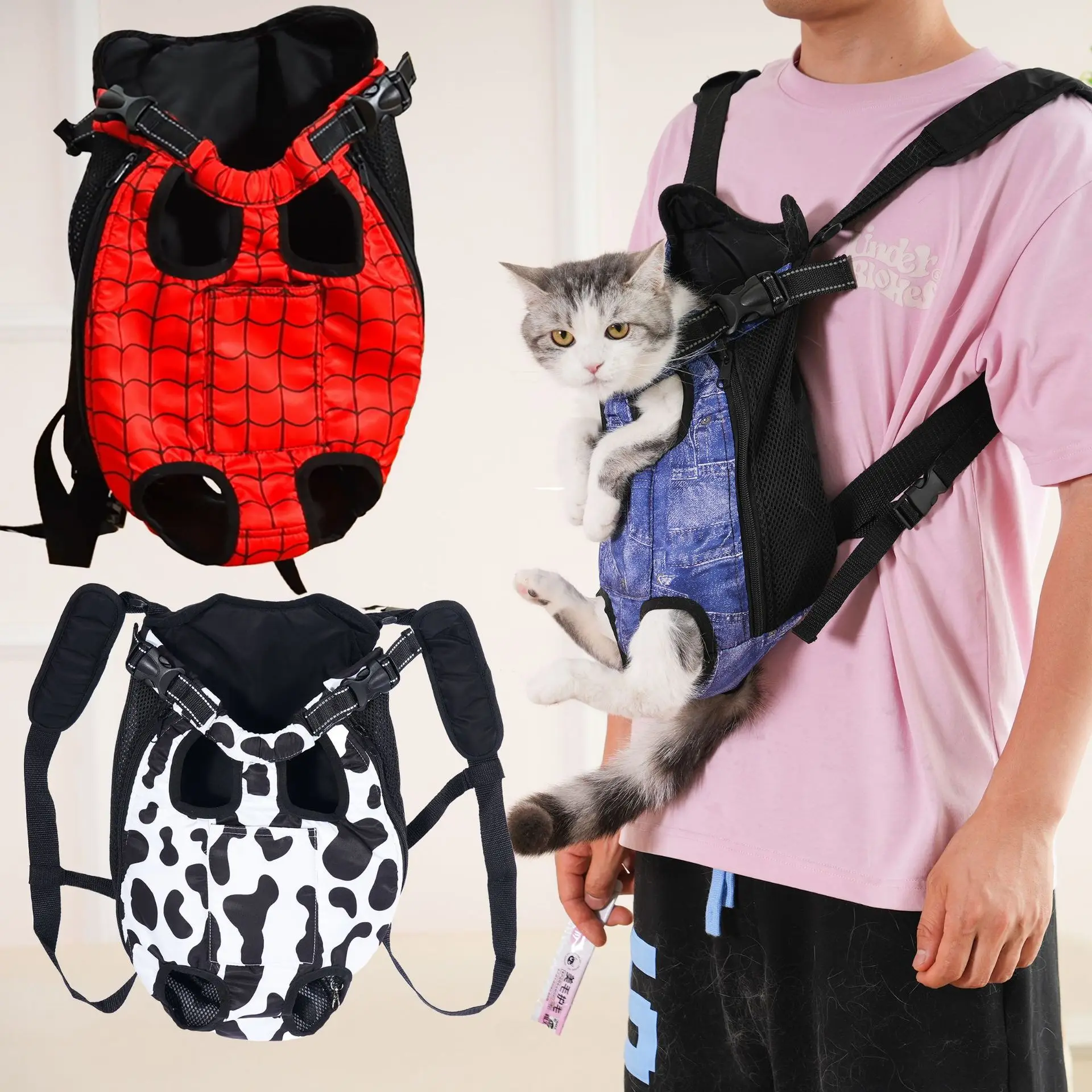 Polyester Legs Out Pet Carrier Backpack Adjustable Double Shoulder Front Bag Breathable Mesh Portable For Small Cat Dog Outdoor