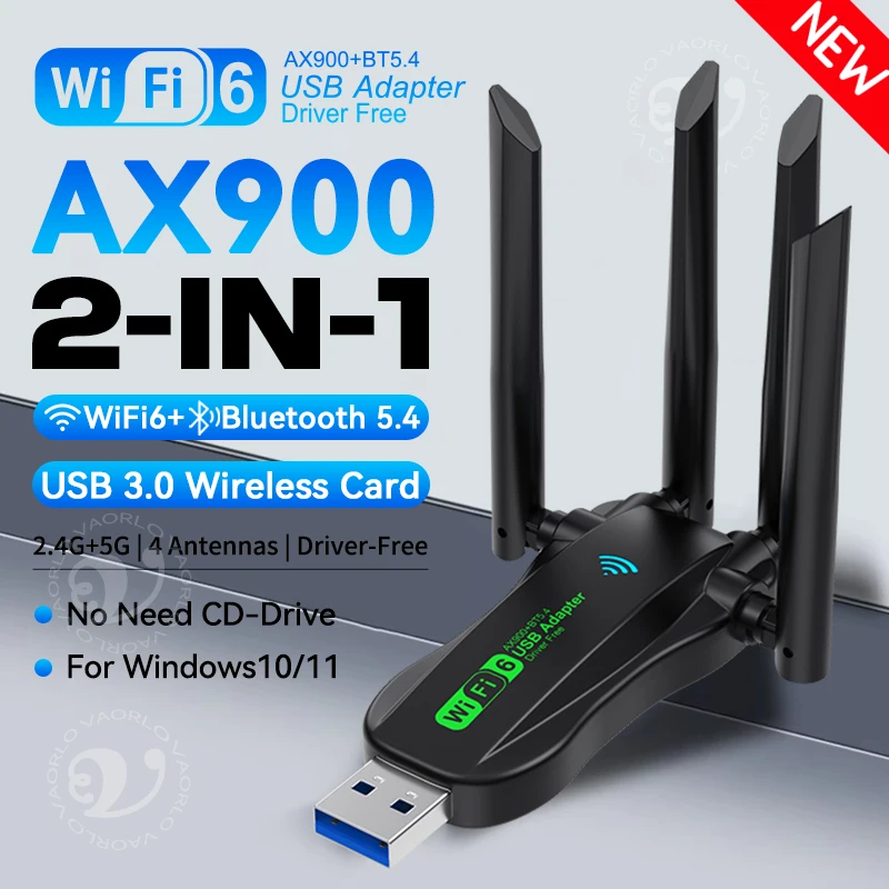 

Сетевая карта Wi-Fi 900 Мбит/с 2,4G/5Ghz Bluetooth 5,4 Wi-Fi Dongle AX900 USB3.0 4-антенный беспроводной приемник для ПК, ноутбука WIN 10/11