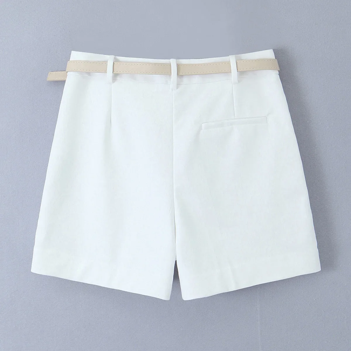 Women's 2024 New Chic Fashion Joker Casual Belt Accessories Pleated Shorts Retro High Waist Side Pocket Pantalones Mujer