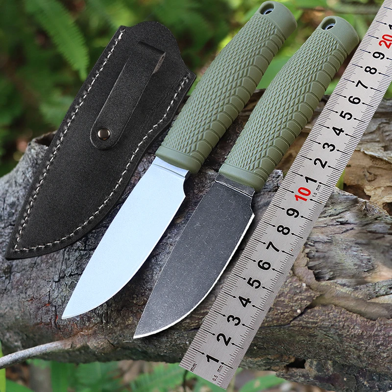 Outdoor tactical knife stone washing fixed blade rubber handle survival hunting hiking self-defense EDC tool