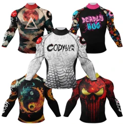New Rashguard Boxing T-shirt Rubber Waistband BJJ Gi SURF Rash Guard MMA Jiu Jitsu Long Sleeve MMA Compression T-shirts For Men