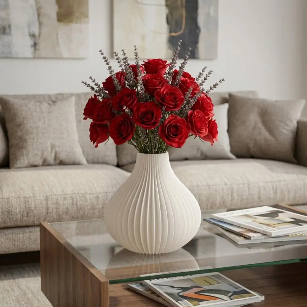 

2026 3D Printed Vase Modern Flowers Vase Decorative Vertical Textured Flower Vase for Dried & Fresh Flowers Farmhouse Coffee Tab