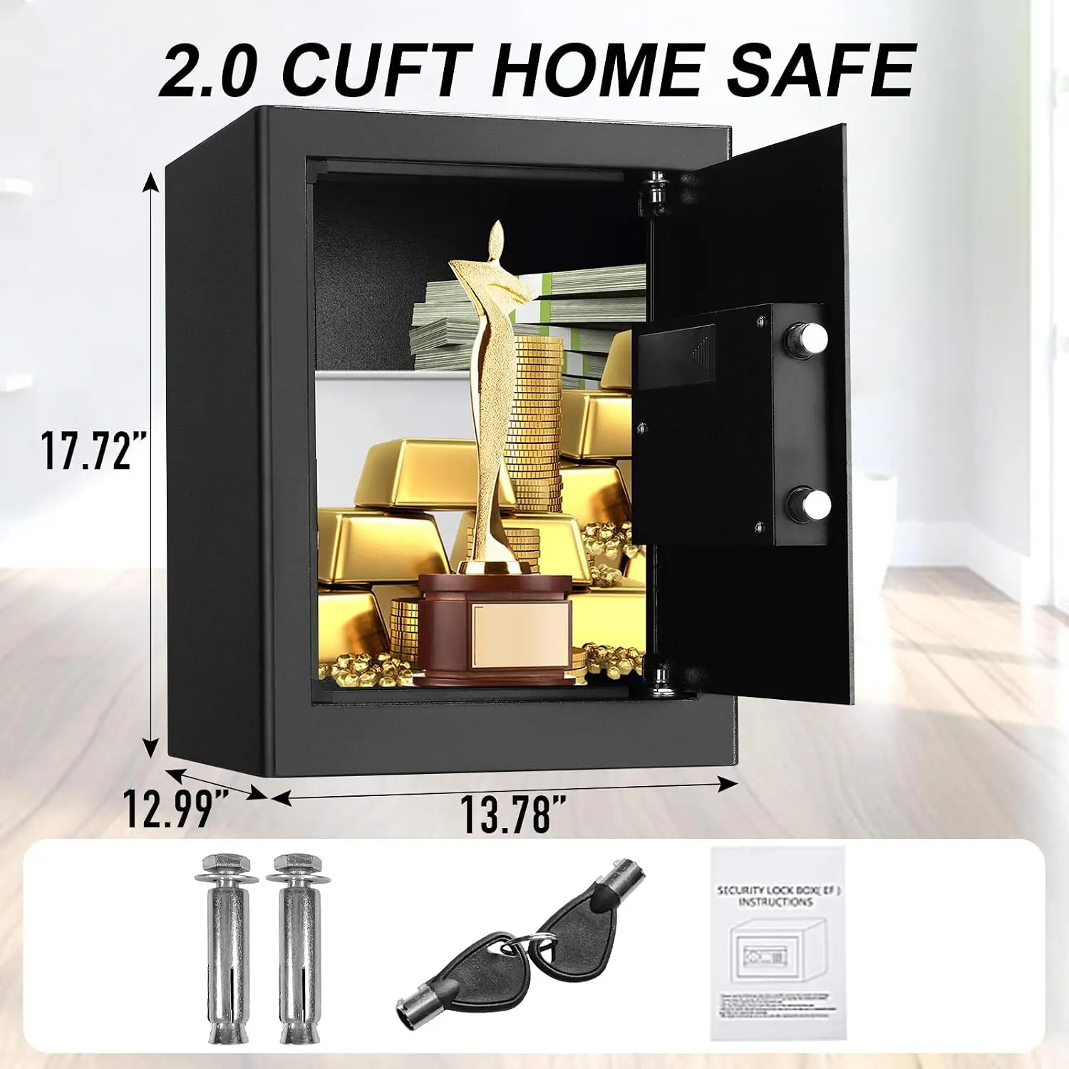 Fireproof Safe Box 2.0 Cuft Electronic Digital Security Box, Keypad Large Lock Box Cabinet Safes with Internal Light, Solid Allo