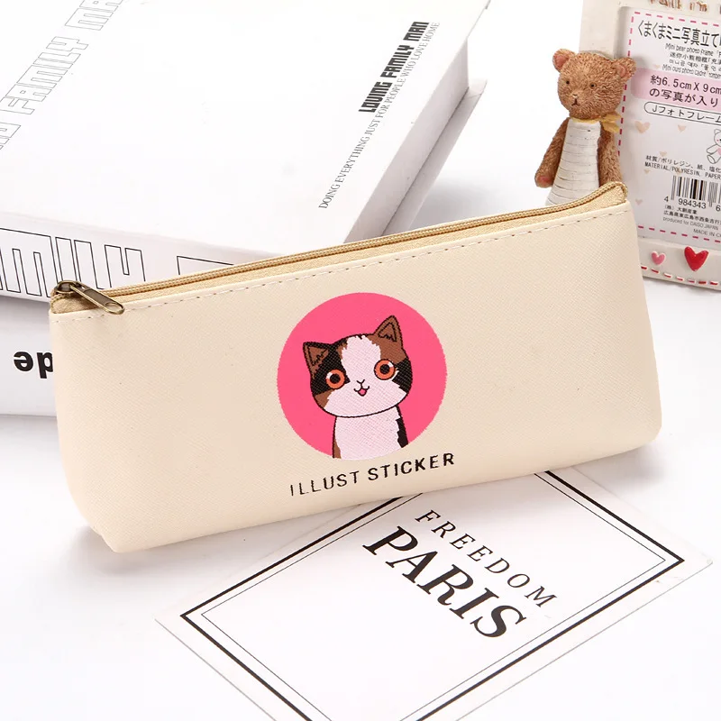 

Милый маленький свежий чехол для карандашей в виде кошки, офисные принадлежности, школьные принадлежности, вместительный пенал из искусственной кожи, Женский чехол, 1 шт.