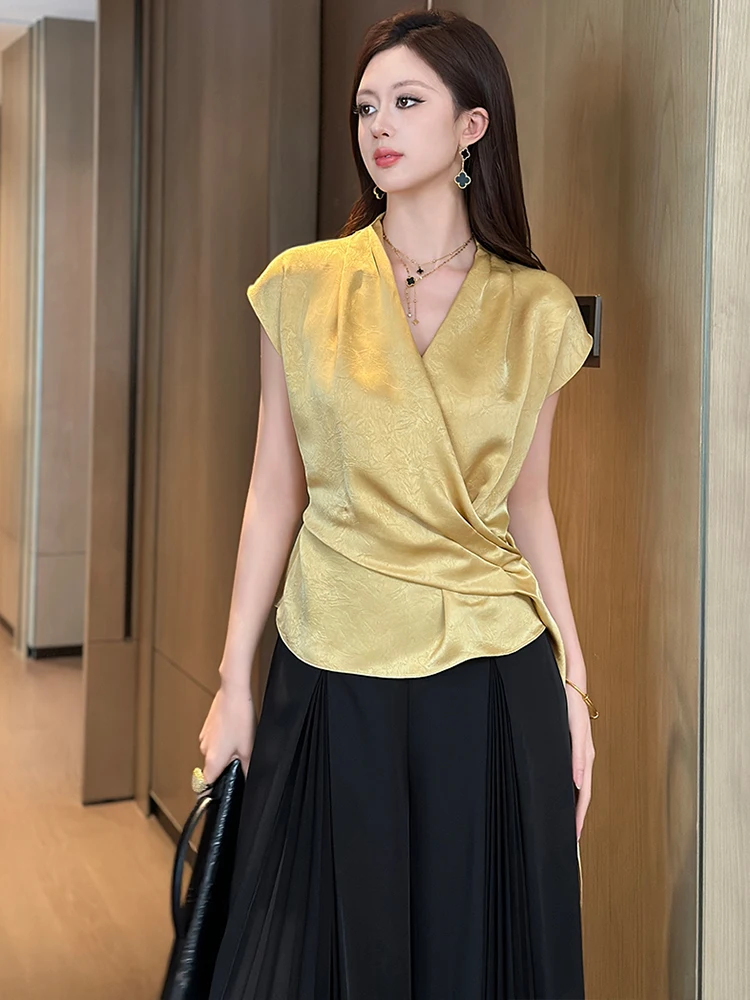 Women's French Elegant Professional Shirt Feminine Casual Ribbon Folds Loose Tops Female Party Work Blouse Sweet Clothes Mujer