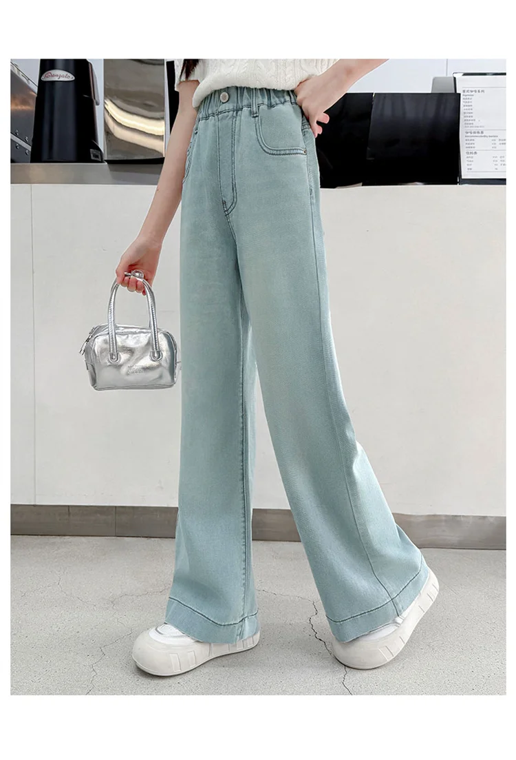 Sommerliche, weiche Lyocell-Jeans für Mädchen, ausgestellter Schnitt, dünne Bootcut-Jeans, Denim-Hose für Teenager, Kinder-Tencel-Jeans mit Schleife. – Detail 5