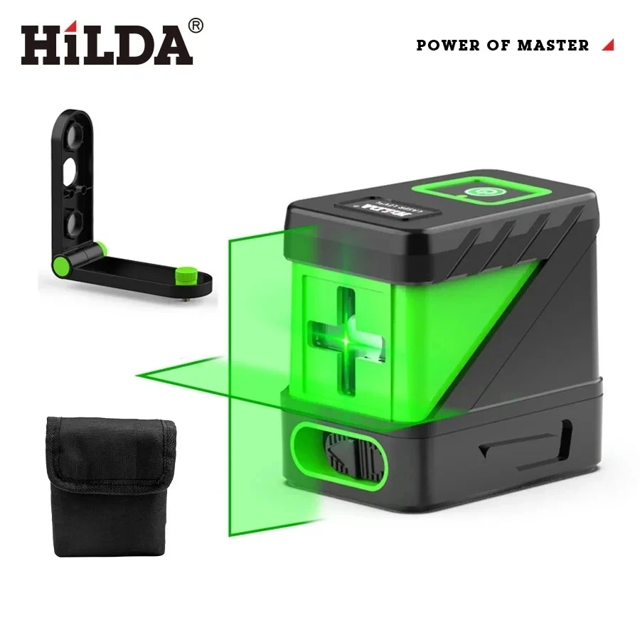 Hilda 2 Lijnen Laser Niveau Zelfnivellerende Groene Stralen Laser Horizontaal Verticaal Kruislijn Mini Laserniveau
