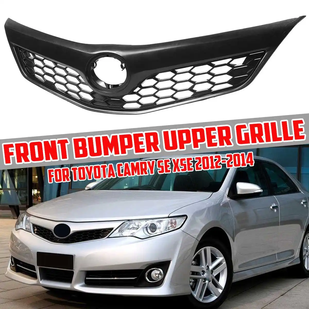 High quality ABS Matte Black Car Front Bumper Grille Grill Honeycomb Sport For Toyota Camry SE XSE 2012 2013 2014 Racing Grills