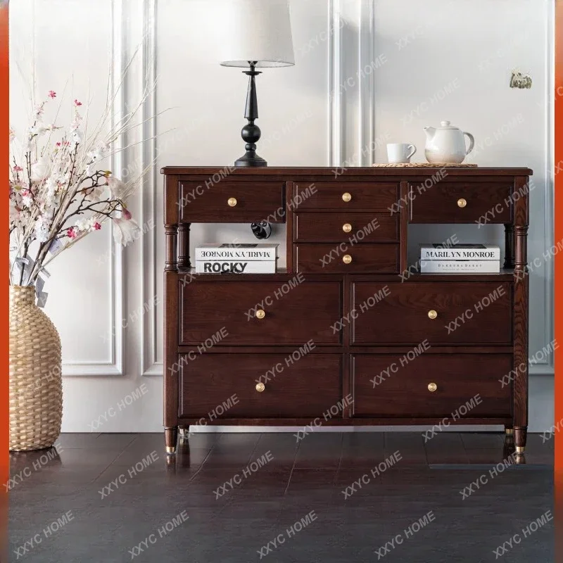 A Drawer Side Cabinet Bedroom Italian Light Luxury Roman Column Modern American Solid Wood Water-Based Paint