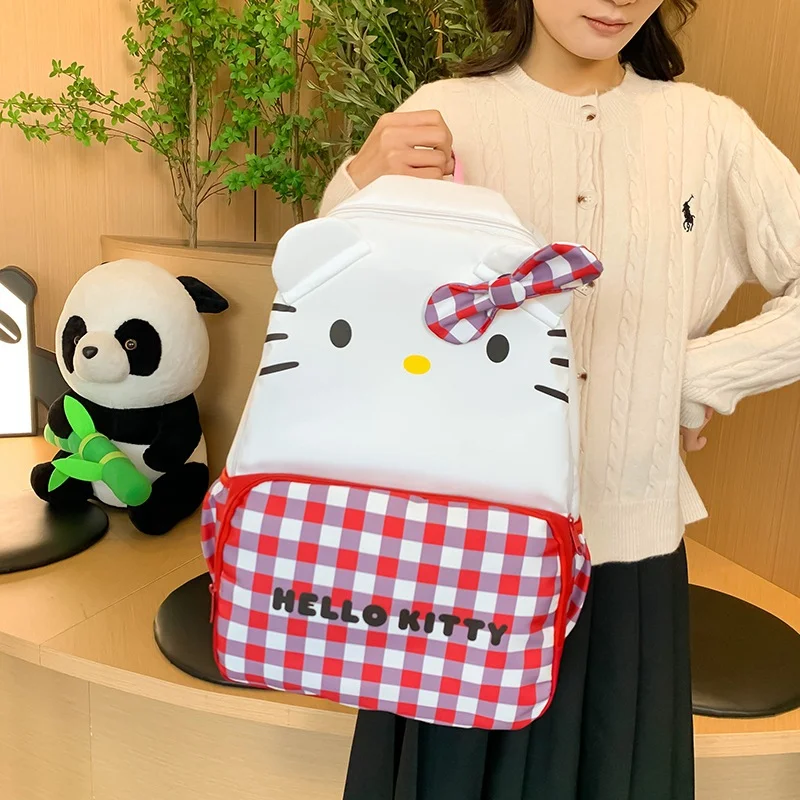 Sanrio tas punggung kapasitas besar, tas ransel kapasitas besar ringan, tas kuliah kartun lucu, tas sekolah pelajar Hello Kitty baru